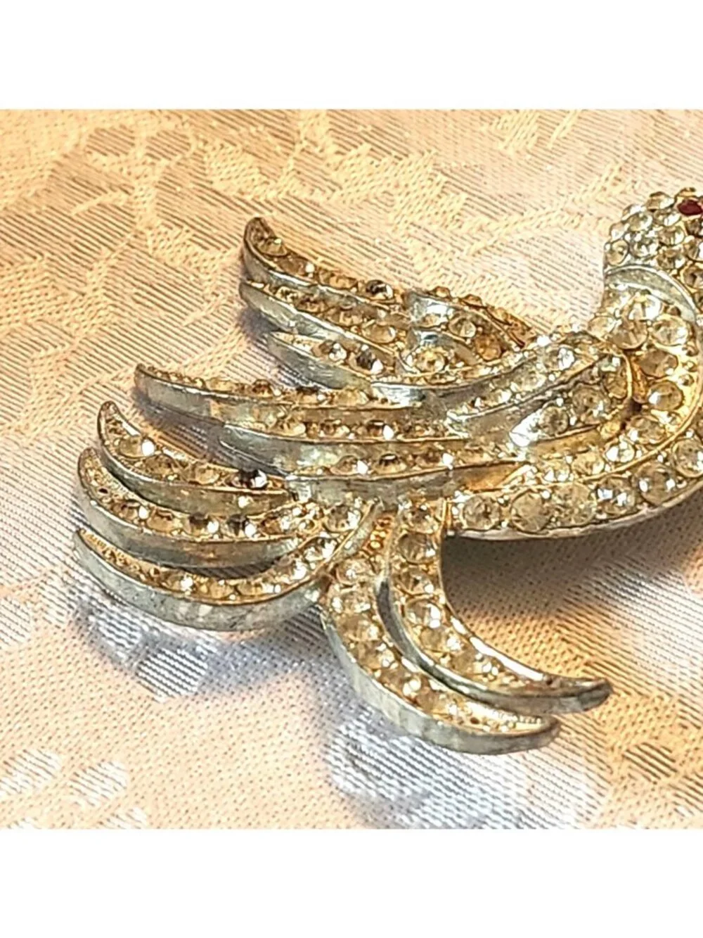 Vintage Large Art deco Style Pot Metal Rhinestone Bird Of Paradise Brooch - Picture 5 of 8